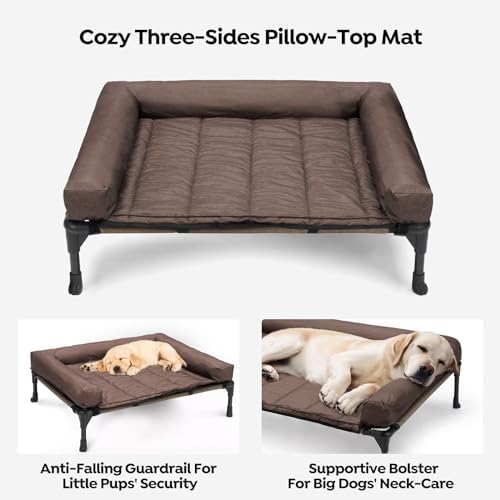 Veehoo Cooling Elevated Dog Bed Add Removable Waterproof Bolster Cushion Mat, Raised Pet Cot with Breathable Teslin Mesh, No-Slip Feet, Dog Sofa Bed for Indoor Outdoor, XLarge, Brown CWC2331B
