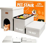 Dog Stairs with Condo 18" H, 3-Step Wider Dog Steps for High Beds Couch, Folding Storage Pet Stairs Gift for Small/Medium/Large Old Dogs Cats, Ramp for Climbing Car Up to 200 lbs, Beige Gray