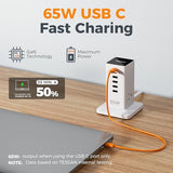 USB Charging Station for Multiple Devices PD 65W, TESSAN 9-in-1 USB C Charger Block for iPhone 16/15, MacBook, Tablet, Type C Desktop Charger with 3 AC, Home Travel Office Accessories, White
