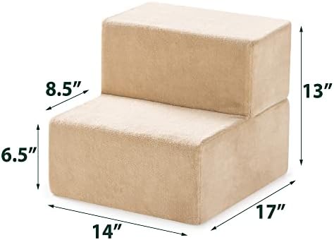 ZINUS Foam 13 Inch 2-Step Step Pet Stairs, Pet Ramp for Cats and Dogs, Extra Small, Beige