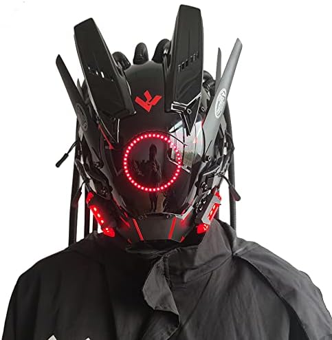 KYEDAY Punk Mask Cosplay for Men, Round Light with Braids Mask Cosplay Halloween Fit Party Music Festival Accessories