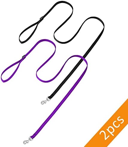 AMAGOOD 6 FT Puppy/Dog Leash, Strong and Durable Traditional Style Leash with Easy to Use Collar Hook,Dog Lead Great for Small and Medium and Large Dog (5/8 in x 6 ft, Black and Purple(2-Pack))