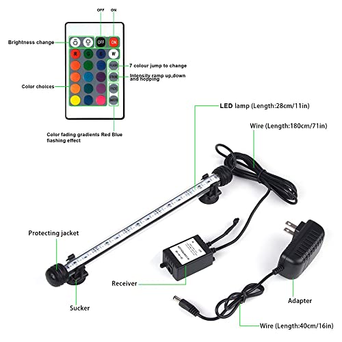 S SMIFUL LED Aquarium Light, RGB Submersible Fish Tank Lights Color Changing IP68 Waterproof Remote Control Sucker Hang Lights Background Wall Decor Lighting 11 inch