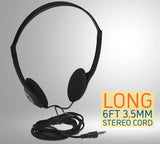 Manhattan On-Ear Wired Stereo Headphone - Long 6ft Cable, Single 3.5mm Plug, Lightweight, Adjustable Headband–for Walkman, CD Player, Computer -177481