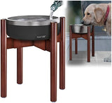 Dog Water Bowl Stand [14-in high] - Adjustable Holder for Water Fountain Dish and Feeder Bowls - Ideal for Large Breeds with 21-inch Wither Heights or Taller - Dark Wood Stand Only