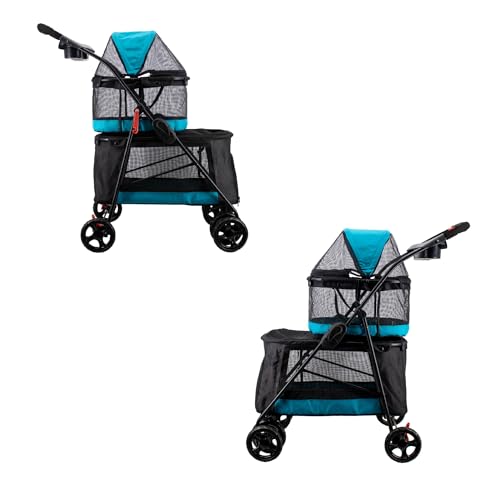 PETIQUE Pet & Pets Double Decker Pet Stroller, 11.53 Pound, Teal