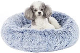 Bedfolks Calming Donut Dog Bed, 23 Inches Round Fluffy Dog Beds for Small Dogs, Machine Washable Anti-Anxiety Plush Puppy Bed（Navy Blue, Small）