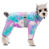 Dog Coats for Small Dogs, Polar Fleece Dog Pajamas Bodysuit, Puppy Onesies Tie Dye Jumpsuits, Dogs Warm Clothes Four-Legged, Doggie Fullbody Winter Jacket Vest