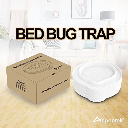 ASPECTEK Bed Bug Trap, Bed Bug Interceptor, Bed Bug Traps (Pack of 4). Flea Traps, Safe Eco Friendly, Bed Bug Eliminator (White)