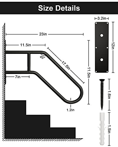 Handrails for Outdoor Steps Stair Railing Indoor, 1 to 3 Steps Stairs Wall Mounted Metal Handrail for The Elderly, Kids, Disabled, Pregnant Women