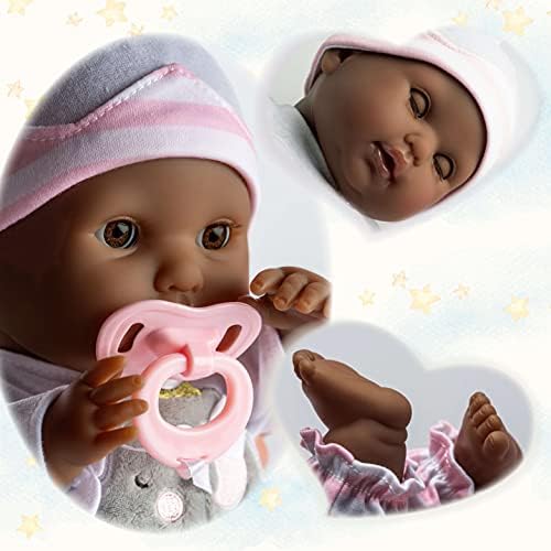 JC Toys 15" Realistic Soft Body African American Baby Doll with Open/Close Eyes Berenguer Boutique | 10 Piece Gift Set with Bottle, Rattle, Pacifier & Accessories | Pink | Ages 2+