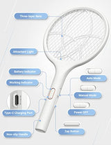 YISSVIC Electric Fly Swatter 4000V Bug Zapper Racket Dual Modes Mosquito Killer with Purple Mosquito Light Rechargeable for Indoor Home Office Backyard Patio Camping (White 2 Pack)