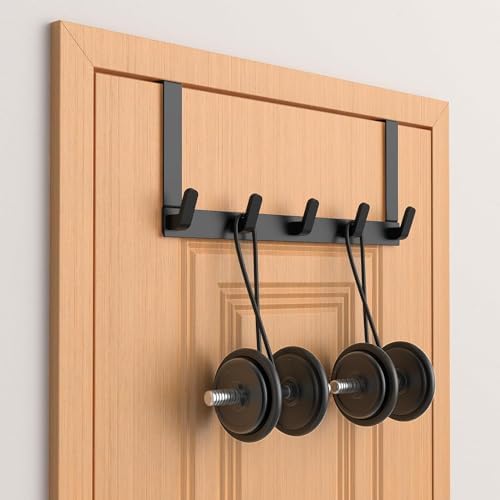 Over The Door Hooks Hanger with Extended Arms, Fits 1 3/4" Doors - Bathroom Accessories and Towel Rack Organizer Holder for Coat Robe Hat - 1 Pack, Matte Black