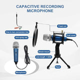 Blue Condenser Recording Microphone 3.5mm Plug and Play PC Microphone, Broadcast Microphone for Computer Desktop Laptop MAC Windows Online Chatting Podcast Skype YouTube Game（Blue