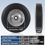 AR-PRO (2-Pack) 10''x2.5'' Flat Free Solid Rubber Replacement Tires - Flat-Free Tires for Hand Trucks and Wheelbarrows with 10” Tires with 5/8" Axles