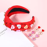 Valentine’s Day Headband for Women Love XOXO Heart Headbands Jeweled Conversation Heart Knotted Headband Pink Red Rhinestone Crystal Top Knot Headband Valentine’s Day Accessories Gifts (Red Set)
