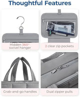BAGSMART Travel Toiletry Bag with Jewelry Organizer, Hanging Travel Bag for Toiletries, Puffy Makeup Cosmetic Bag Organizer, Carry-on Travel Accessories Essentials, Grey-M