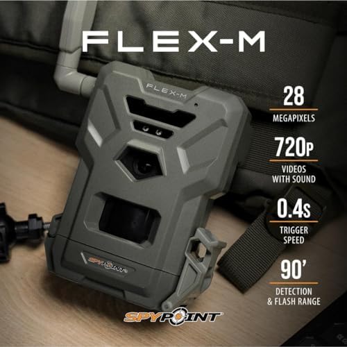 SPYPOINT Flex-M Cellular Trail Camera - Best Hunting Accessories, No WiFi Needed, Night Vision, Motion Activated, Dual-Sim LTE, IP65 Water-Resistant Game Camera, 28MP Photos, 720p Videos + Sound (1)