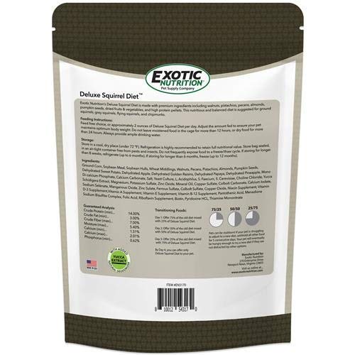 Exotic Nutrition Deluxe Squirrel Diet (2 lb.) - Staple Diet with High Protein Pellets for Captive Squirrels - Grey, Ground, Flying, and Chipmunks