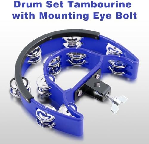 EASTROCK Drum Set Tambourine with Mounting Eye Bolt,Tambourine for Drum Set,Hi Hat Tambourine Double Rows of Jingles (Blue)