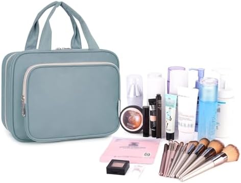 Narwey Hanging Toiletry Bag for Women Travel Makeup Bag Organizer Toiletries Bag for Travel Size Essentials Accessories Cosmetics (Greyish Blue (Medium))