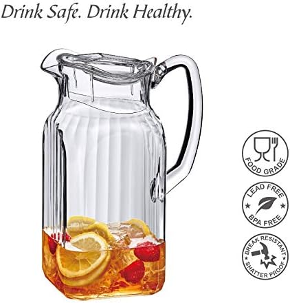 Amazing Abby - Quadly Bandly - Plastic Pitcher (64 oz, 2 Quart), Clear Water Pitcher with Lid, Fridge Jug, BPA-Free, Shatter-Proof, Great for Iced Tea, Sangria, Lemonade, Juice, Milk, and More