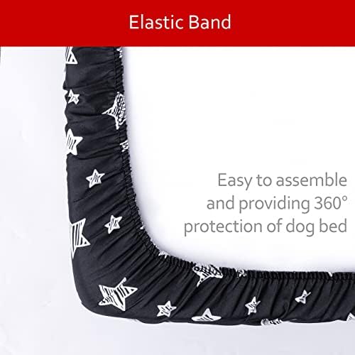 Waterproof Dog Bed Covers Replacement Washable Pet Hair Easy to Remove, Noiseless Quilted Puppy Pet Bed Cover Lovely Black Star Print 44x54 Inches, for Dog/Cat, Cover Only