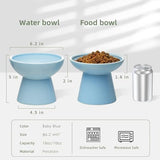 2 Extra Wide Elevated Cat Food Bowl, Ceramic Cat Bowls for Food and Water, Wide Shallow Cat Food Dish, Whisker Fatigue, Lead & Cadmium Free, Great Height for Cat, Blue