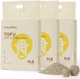 FUKUMARU Tofu Cat Litter, 100% Natural Ingredients Litter, Flushable, Dust Free, Quick Clumping, Lightweight, Low Tracking Cat Litter Pellets, Effective Odor Control, Unscented, 18 LBS (3 Packs)