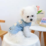 PalmPurr Light Blue Denim Dog Vest for Small Dogs & Cats, “Mama’s Bestie” Embroidered Jean Jacket with D-Ring, Soft Lightweight Pet Outfit for Walks, Parties & Daily Wear(L)