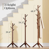 Pipishell Sturdy Wooden Coat Tree with 8 Hooks, 3 Adjustable Sizes for Clothes, Hat Stand Used in Bedroom/Office/Entryway, Brown