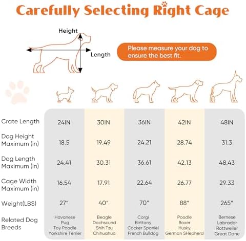Sweetcrispy Dog Crate with Divider Panel, 42 Inch Double Door Folding Metal Wire Dog Cage with Plastic Leak-Proof Pan Tray, Large XL Pet Kennel for Indoor, Outdoor, Travel
