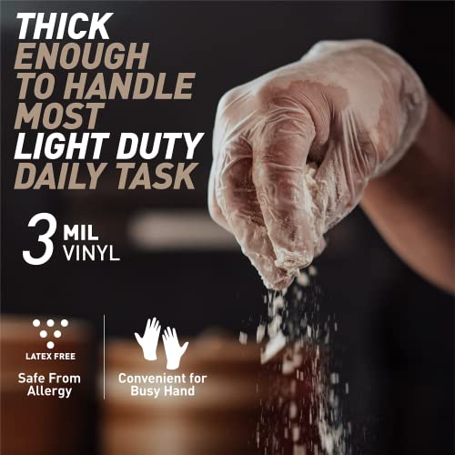 OKIAAS Disposable Gloves L, Food Safe, Bulk of 200 Pcs|Latex and Powder-Free Clear Vinyl Gloves for Cleaning, Food Prep