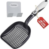 iPrimio Cat Litter Scoop Metal w/ Deep Shovel, Black - Non Stick Plated Aluminum Cat Litter Scooper with Holder - Litter Box Scooper - Metal Cat Litter Scoop - Patented Sifter w/ Holder - Solid Handle