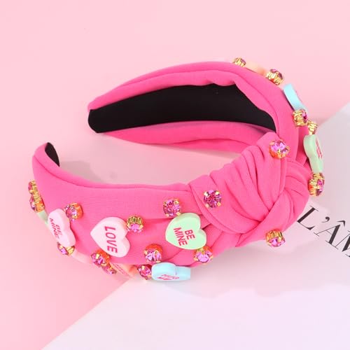 Casoty Valentines Day Headband for Women, Valentines Day Accessories, Rose Pink Heart Headband Cupid, Heart Hair Accessories for Women