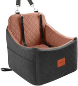 Dog Car Seats for Small/Medium Dogs Up to 35 lbs – Portable Memory Foam Dog Seat for Car with Anti-Slip Design, 2 Adjustable Safety Leashes & Storage Pockets(Black/Brown, Medium)