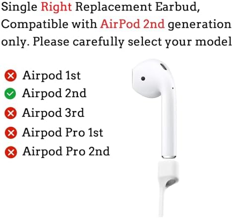 Single Right Replacement Earbud Compatible with Airpod 2nd Generation，Right Side Replacement Earbud Only,Model A2032，No Charging Case