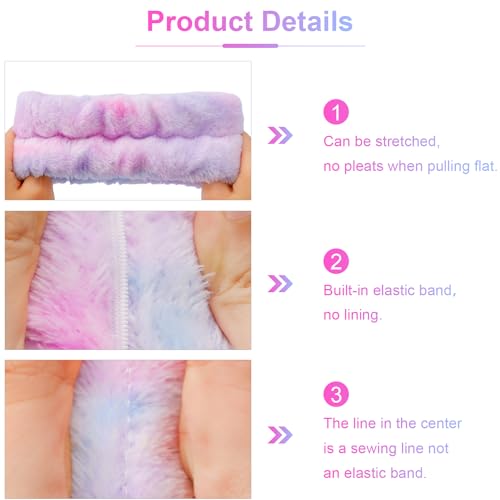 Chanaco Face Wash Headband 12Pcs Spa Headband and Wrist Bands for Washing Face Puffy Fuzzy Skincare Headbands for Women Teen Girl Gifts Trendy Stuff Hair Accessories for Women Girls