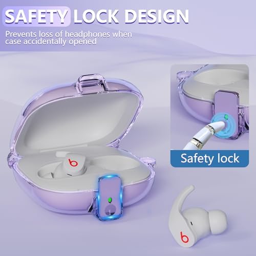 [with Safety Lock] for Beats Fit Pro Case Cover,Clear Case for Apple Beat Fit Pro 2021,Beat Fit Pro Accessories with Anti-Lost Keychain/Silicone Wrist Strap(Clear Purple)