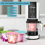 Ice Cream Containers for Ninja Creami Pints and Lids 16oz Pint Containers 4Pack Extra Replacement Pints for Ninja Creami NC301, NC300, CN301CO, CN305A Ice Cream Maker(Gray, Green, Pink, Blue)