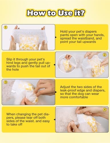 Dono Dog Diapers Female, Disposable Full Wrap with Stretchy Waist, 360° Leak-Proof, Absorbent, Heat Period Doggie Diapers for Small and Large Dogs for Heat, 14 PCS