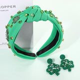 St.Patrick's Day Headband for Women - Glitter Shamrock Jeweled Knotted Headband with Lucky Green Crystals, Parade Hair Accessories Party Gift (Green2)