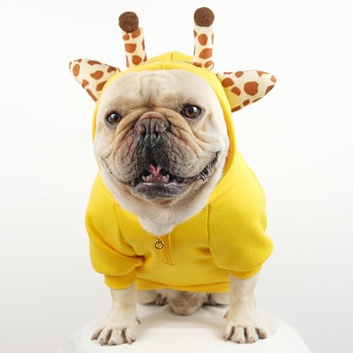 CHEERTAILS French Bulldog Clothes Dog Sweaters for Small Medium Dogs Girl Boy, Frenchie Clothes Sweater Funny Giraffe Costumes Winter Coat Hoodies Sweatshirt for Doggy and Cat,Yellow,M