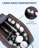 WANDF Toiletry Bag for Men Travel Toiletry Organizer Canvas and Leather Dopp Kit Water-Resistant Shaving Bag for Travel Accessories (Brown, Patent Pending)