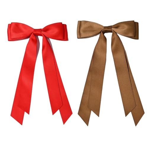 Large Double Hair Bows 2 PCS Satin Ribbon Bow for Women,Hair Bows for Women,Hair Ribbons,Oversized Long-tail Cute Aesthetic Hair Accessories,Large Hair Barrettes for Women（ Black,White）