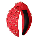 Valentine's Day Headband for Women, Red Pink Rhinestone Heart Headbands, Knotted Headband, Valentine's Day Hair Accessories, Gifts (Red Heart F)