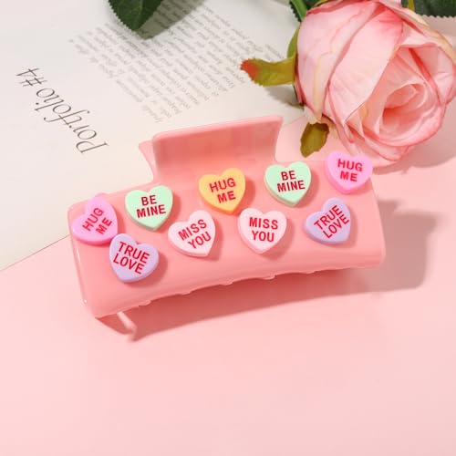 Valentine’s Day Hair Claw Clips for Women, Large Conversation Heart Hair Clips Nonslip Pink Love XOXO Hair Claws Valentine’s Day Accessories Outfits Party Favor Gifts