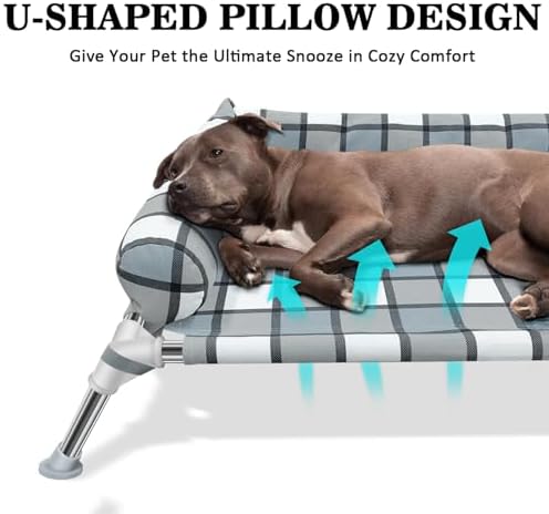 Elevated Raised Dog Bed Cot - Cooling Raised Dog Bed with Bolster Portable Washable Pet Cot Bed with Metal Frame Dog Hammock Bed for Indoor & Outdoor Medium