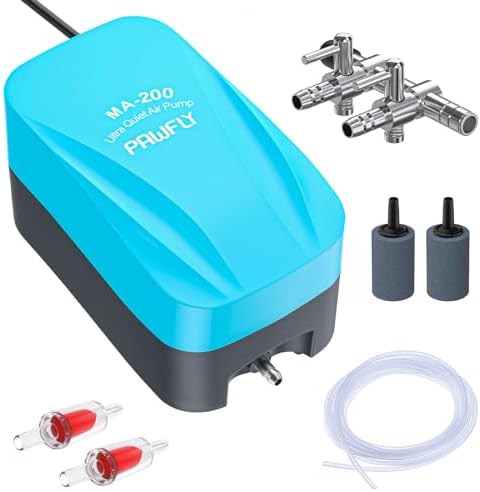 Pawfly Aquarium Air Pump 60 GPH Oxygen Pump for 20 to 60 Gallon Fish Tanks Buckets Quiet Aerator Pump Kit with Airline Tubing Control Lever Valve Air Stones and Check Valves