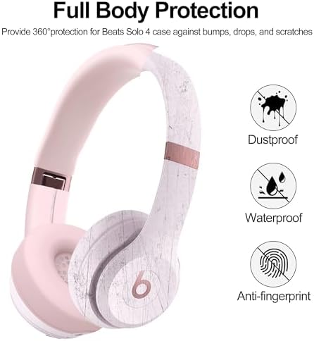 【3 in 1】 Silicone Case for Beats Solo 4 Headphones, Protective Silicone Covers for Beats Solo 4 Shell/Ear Pad/Headband Cover, Accessories Silicone Skin Protector for Beats Solo 4 - Pink